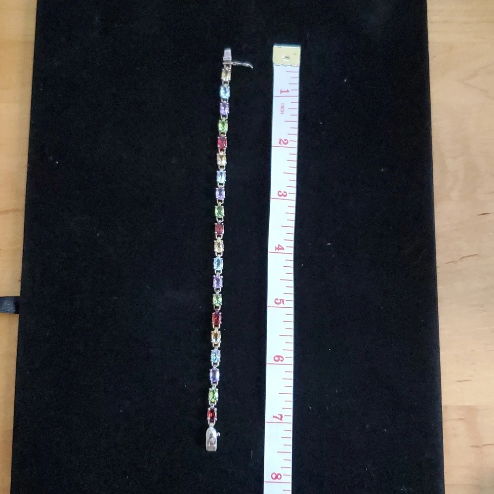 Vintage PAJ 925 Sterling Silver  Multi Gemstone Link Bracelet - Picture 11 of 13